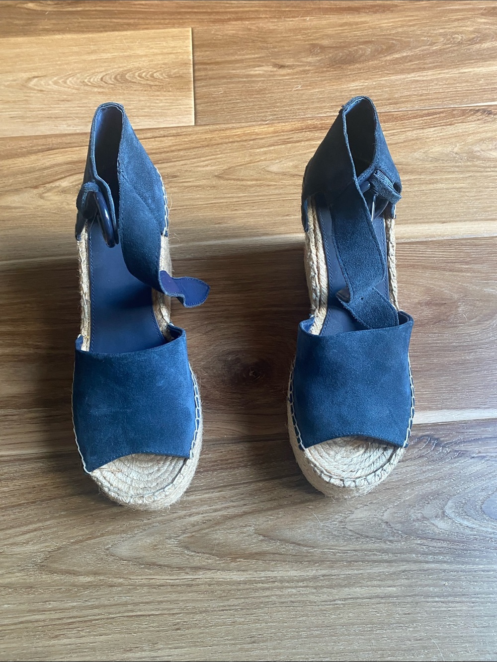 Marc Fisher Navy Suede Espadrille Wedge Sandals
